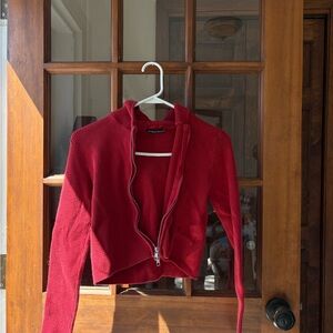Brandy Melville Red Zip-Up Sweater